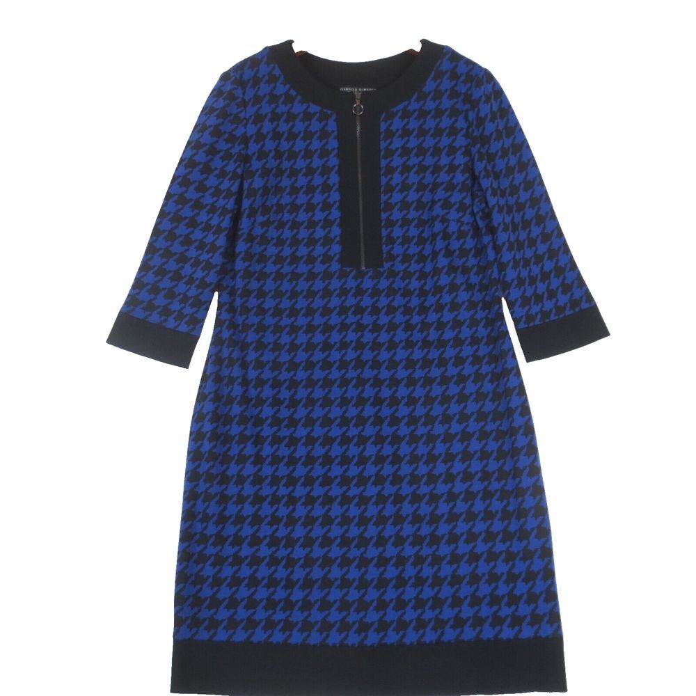 Isabella DeMarco Dress Womens 10 Black Blue Houndstooth Knit‎ Shift 3/4 Sleeve